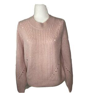 Gap NWT Brushed Pointe Soft Pink Alpaca Wool Blend Chunky Cable  Knit Sw…
